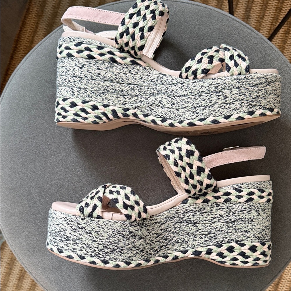 Free People Dolce Woven Platform Sandals Size 40/9 Green, Black & Tan Boho - Picture 9 of 10